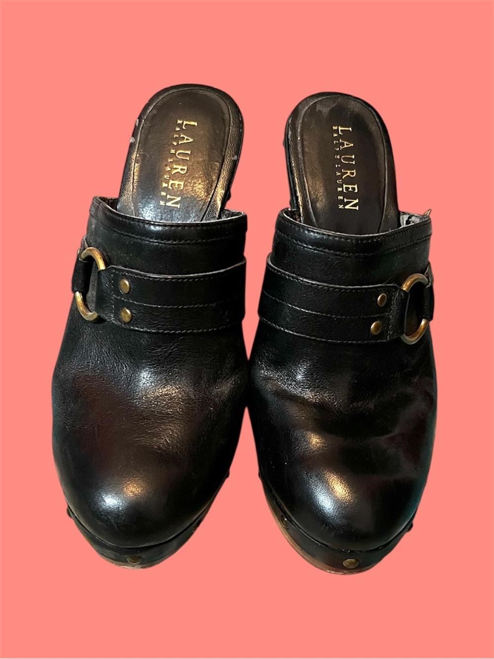 Vintage Lauren Ralph Lauren Black Leather Mule Clogs